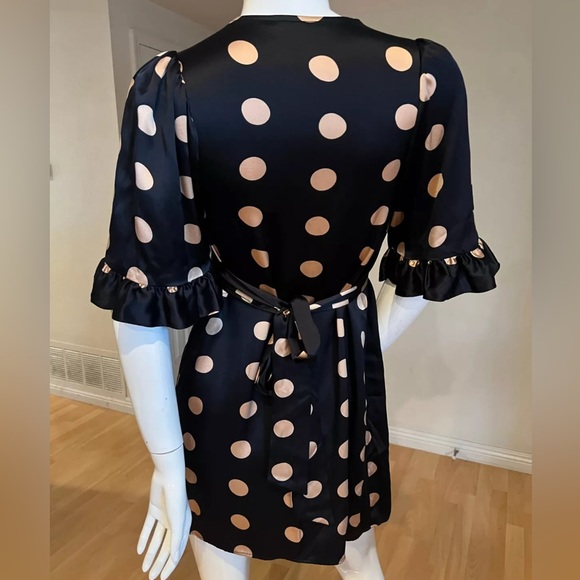 Betsey Johnson Vintage 90's Silk Polka Dot Babydoll Empire Waist w Tie Sz 4 - Picture 2 of 7